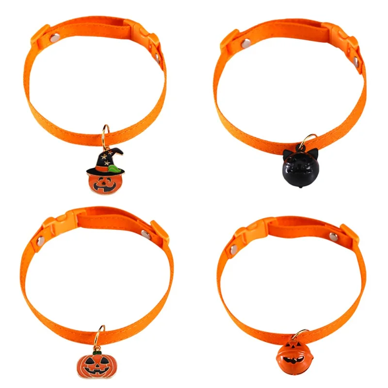 

4PCS Cats Bells Collars Adjustable Halloween Pet Collar pumpkin Bow Knot Collar Pet Supplies Cat Accessories