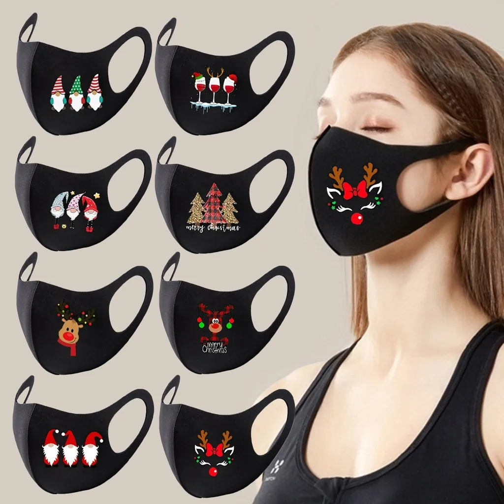 

1pc Adult Masks Christmas Print Dustproof Ice Silk Mask Reusable Colorful Fabric Face Turban Stylish Fashionable Washable Mask