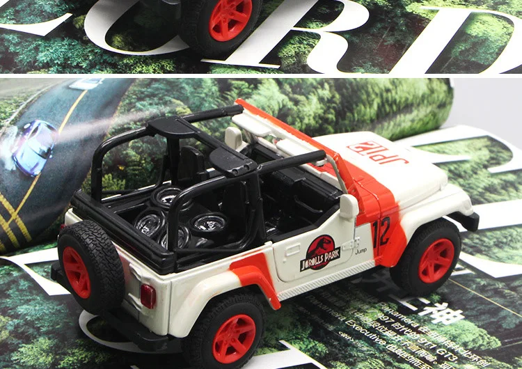 1/32 масштабные металлические автомобильные игрушки Jeep Wrangler, Парк Юрского периода, внедорожник, модель автомобиля, оттягивающие назад автомобили для детей, коллекция подарков