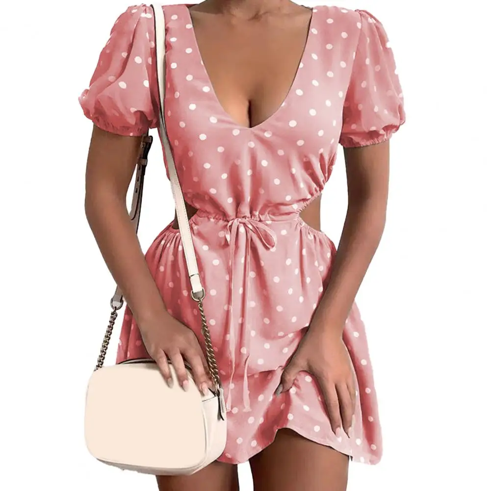 

HOT SALES!!! Dress Polka Dot Print Soft Women Hollow Waist Dress for Dating