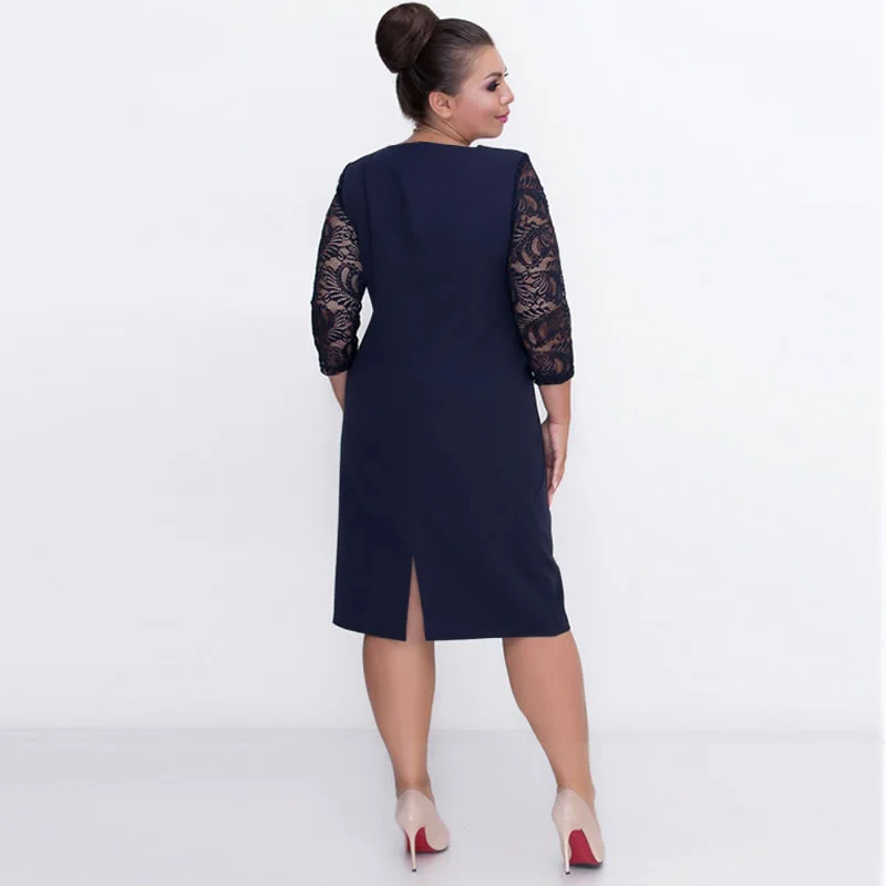 

plus size dresses for women 4xl 5xl 6xl 2019 fall 3/4 sleeve lace patchwork midi dress Large size 5xl 6xl green women dress