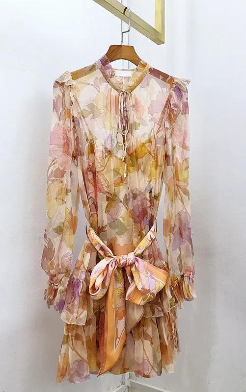 

Ladies luxury Dress autumn dress women 2021 robes casual women dresses Layered Sleeve Flower Layered Cake Dress