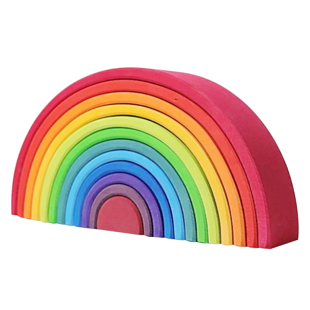 

12PCS Big Size Rainbow Building Block Educational Toy Creative Stacking Game Rainbow Stacker Wooden Toys For Children Brightly
