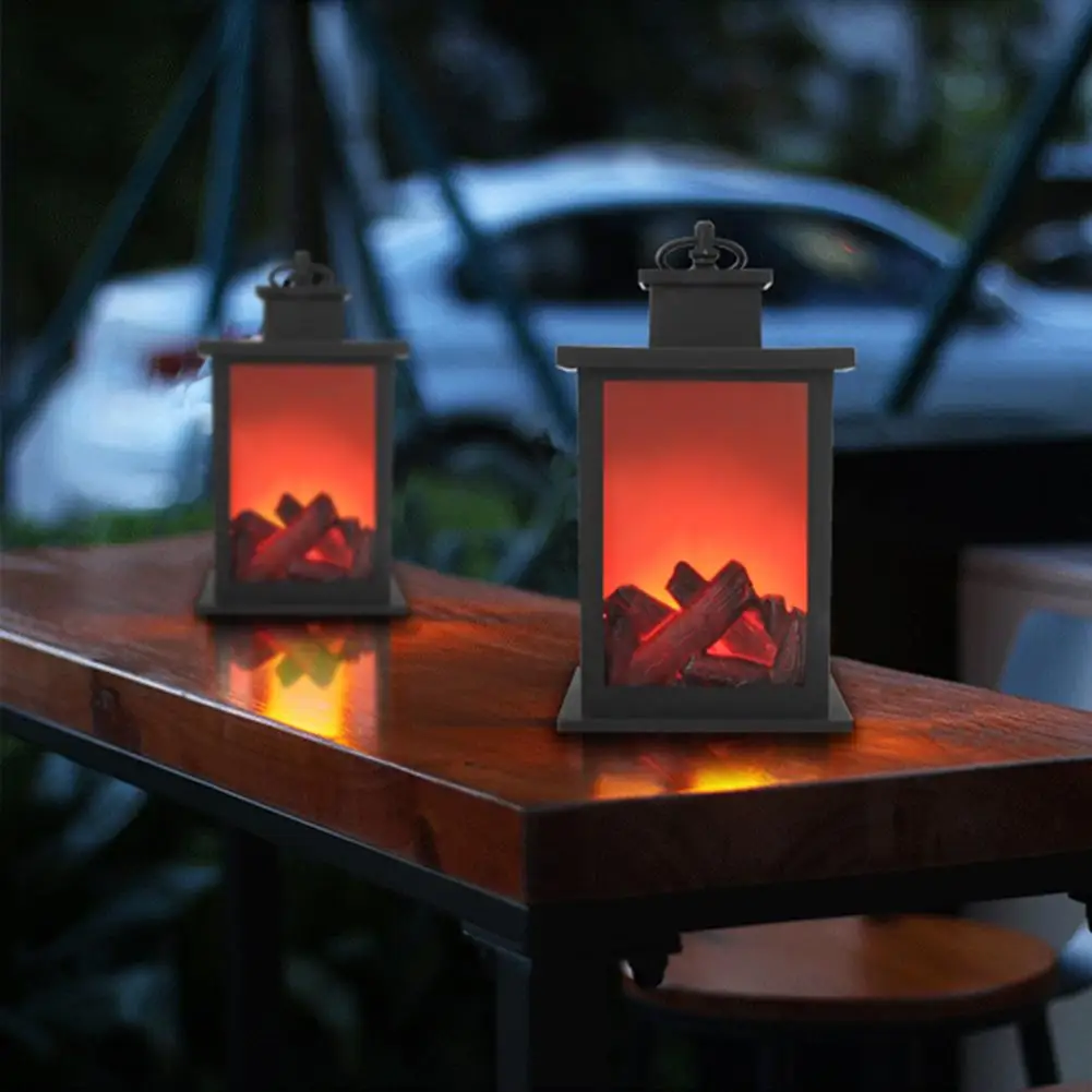 

LED Charcoal Flame Lantern Lamps Originality Ornament AA Battery Simulated Fireplace Courtyard Room Decoration 24.5X14cm