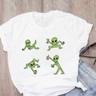 Женская зеленая футболка с забавным принтом инопланетянина, летняя женская футболка с мультяшным принтом, Женский Топ, футболка, женская футболка с графическим принтом