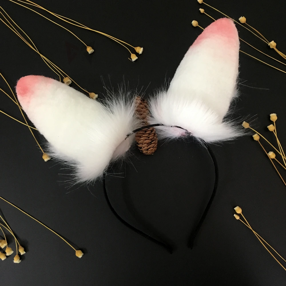 Обруч для волос косплея заячьи кроличьи уши белый серый ручной работы |