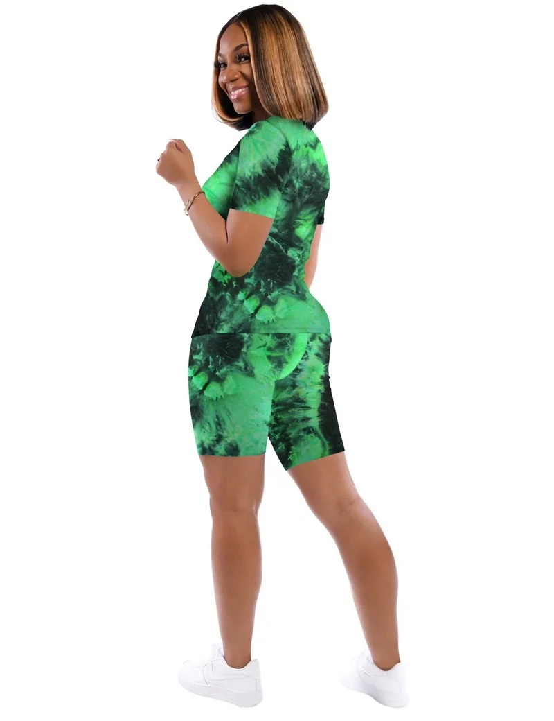 

Cross Border Amazon Hot Selling Fashion Tie Dye V-neck Suit Two Piece Sportswear
