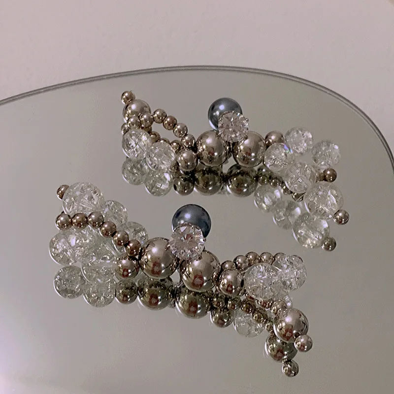 

Earring For Women's S925 Silver Needle Technology Avant-Garde Personality Designer Tide Brand Transparent Beaded Bow Earrings
