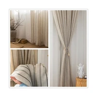 natural linen semi shading ramie curtains with balck vertical stripe norse hemp yarn cotton linen curtain gauze yarn drapes