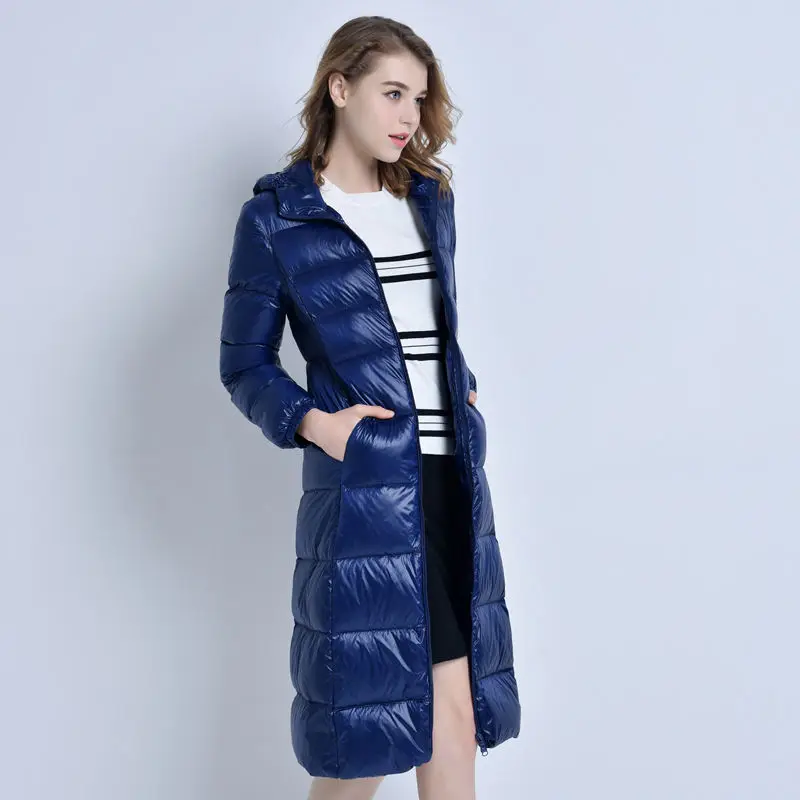 

2020 New Winter Women Korean White Duck Down Jacket Female Ultra Light Warm Coat Ladies Solid Color Hooded Mid-long Parkas S176