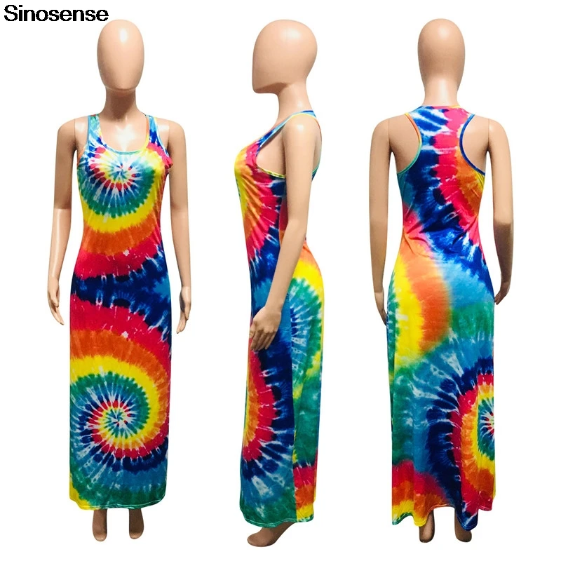 

Women's Fashion Summer Maxi Dress Stretchy Slim Sexy Bodycon Long Club Party Dress 2020 Tie Dye Sleeveless Tank Dress Vestidos
