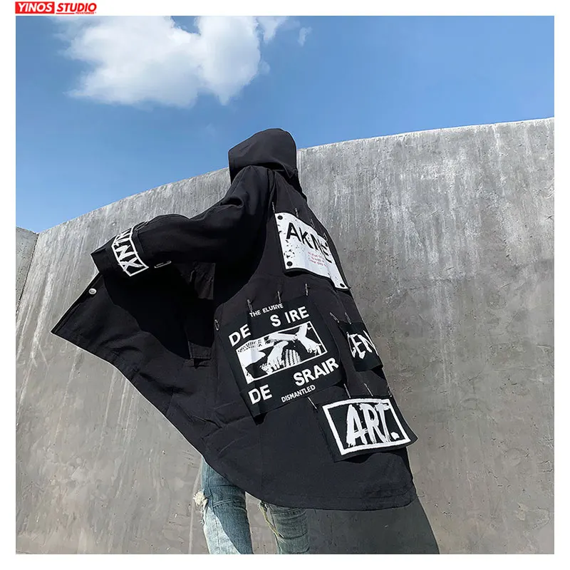 Японская уличная одежда с принтом мужская куртка-ветровка мешковатая накидка