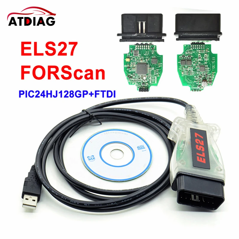 Новейший OBD2 считыватель кодов ELS27 FORScan работает для F-ord Ma-zda Green PCB FTDI Chip + PIC24HJ128GP |