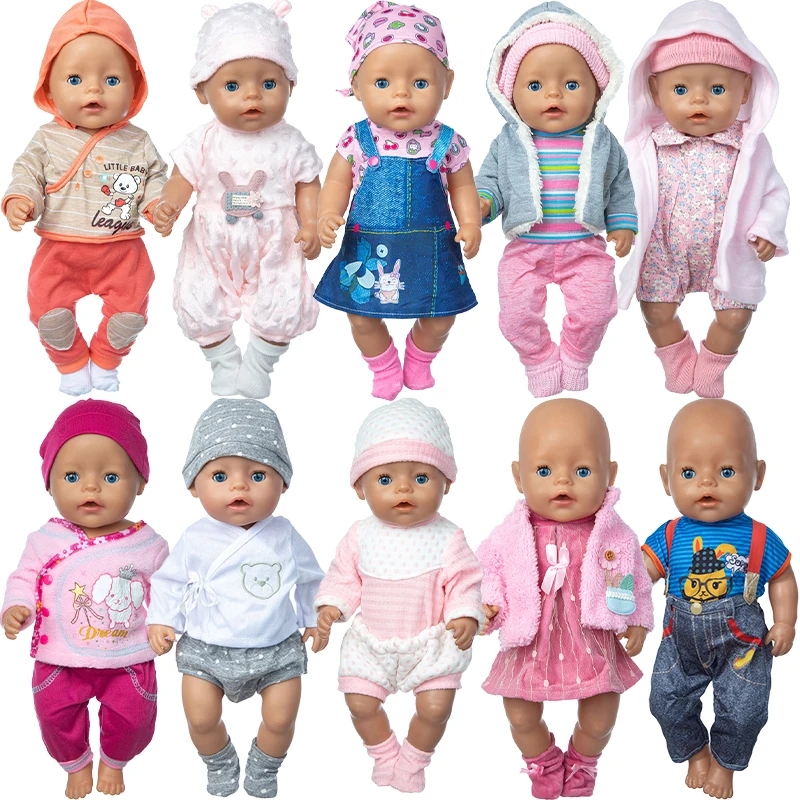 

Fit 18 inch 43cm Born New Baby Doll Clothes Accessories 4-piece Hat Solid Color One-piece Suit For Baby Birthday Gift