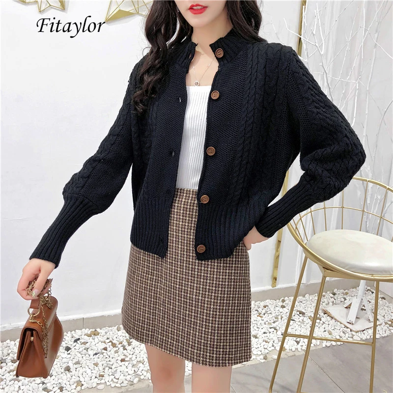 Fitaylor вязаный свитер пальто для женщин осень зима однобортный свободный фонарь