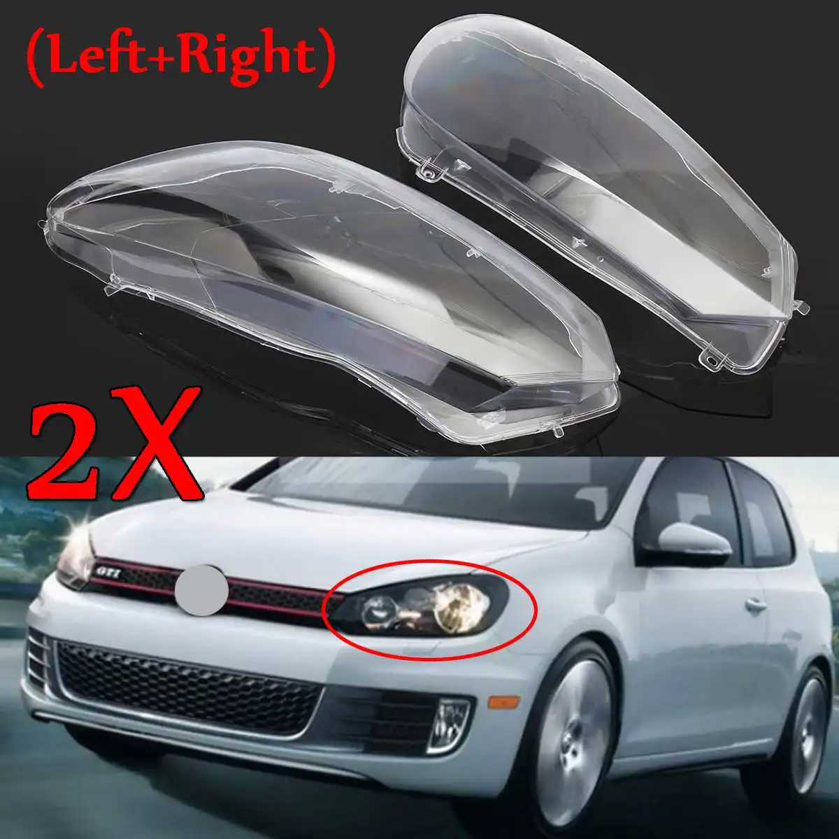 

2Pcs Car Front Headlight Headlamp Lens Cover Lenses Dust Cover Shell Plastic For VW For Volkswagen Golf 6 MK6 GTI R 2010-2014