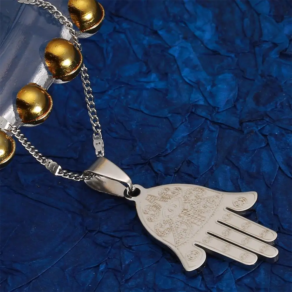 Модное ожерелье с подвеской рукой хамса египетским глазом золотого цвета на