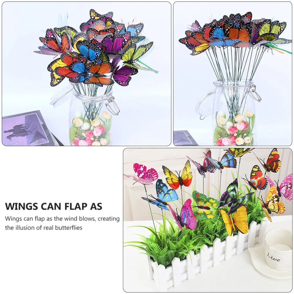 

50Pcs Garden Butterflies Stakes Outdoor Yard Patio Flower Bed Decor Ornament