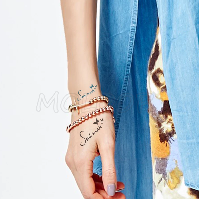 

Water Transfer Tattoo Sexy Black Letter Butterfly Tattoo Body Art Waterproof Temporary Fake Flash Tattoo for Man Woman 10.5*6cm