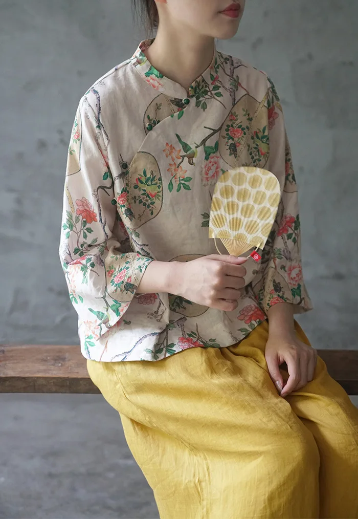 Оригинальный хлопковый и пеньковый Женский Национальный стиль Нефритовая