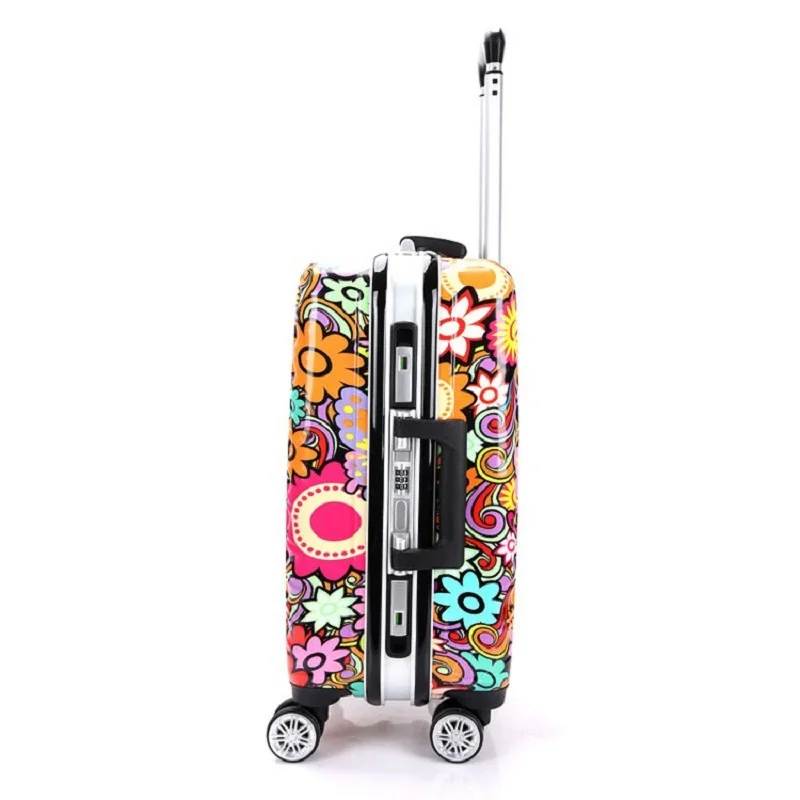 Дешевый 100 алюминиевый каркас багажный цветочный принт Дорожный чемодан на