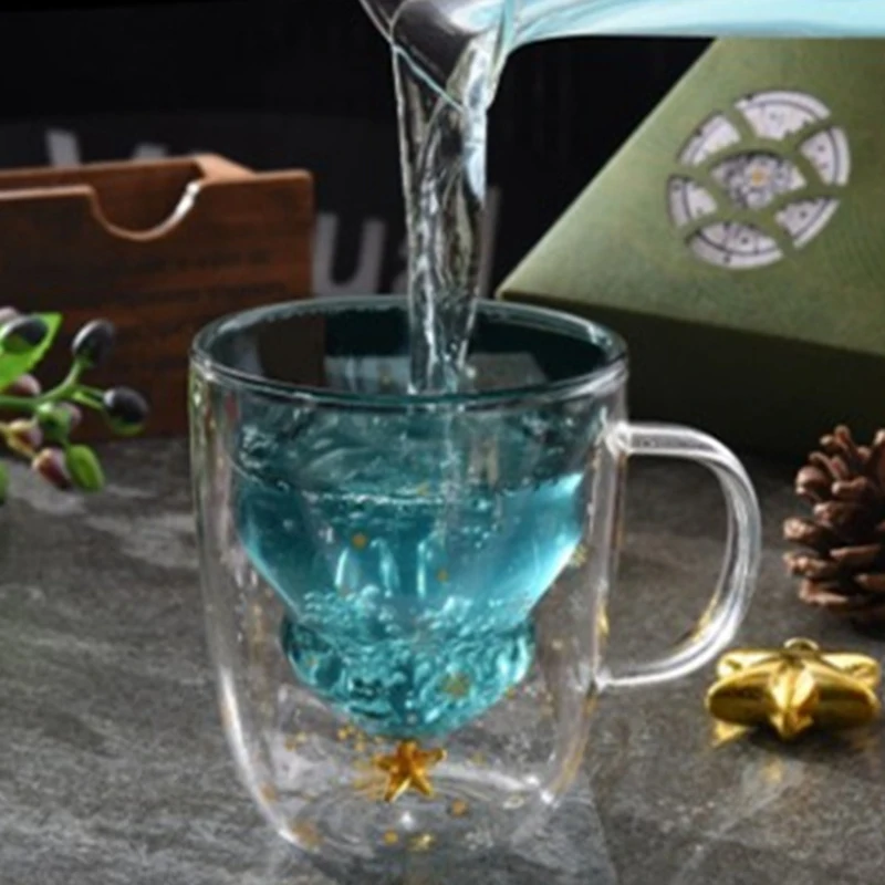 

Heat-resistant Glass Star Wish Cup Creative Christmas Tree Cup Office Double Mug Coffee Cup