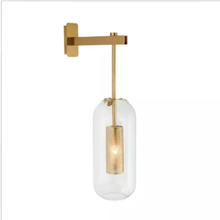 Современная Золотая железная простая креативная настенная лампа из стекла