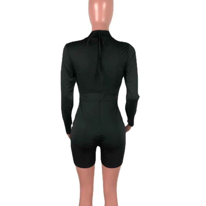 

Spring 2021 Turtleneck Bandage Playsuits For Women Solid Color Cut Out Bodycon Two Piece Set Tight Slim Fit Sexy Leotard Shorts