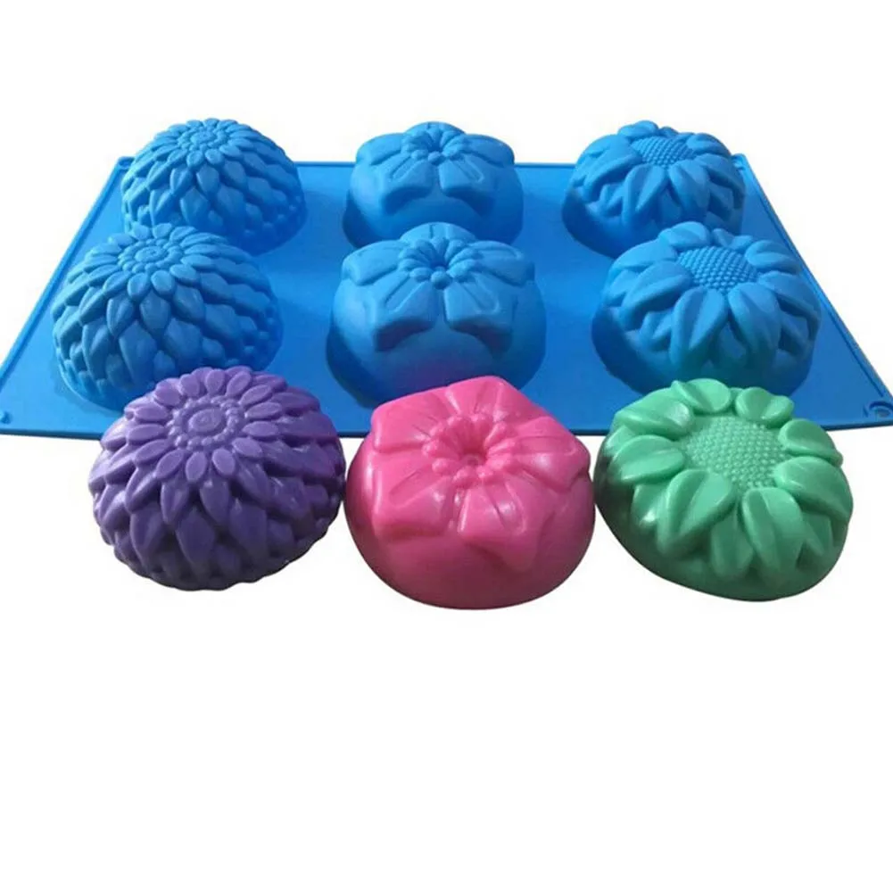 DIY Ручная Цветочная форма для мыла 6 отверстий в форме цветка из силикона выпечки