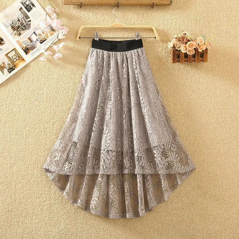 

Cut Out Lace Irregular Medium Length Skirt for Women in Summer