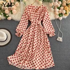 Платье YuooMuoo Ins женское с V-образным вырезом, элегантное Бандажное длинное повседневное, с поясом, для отдыха, осень