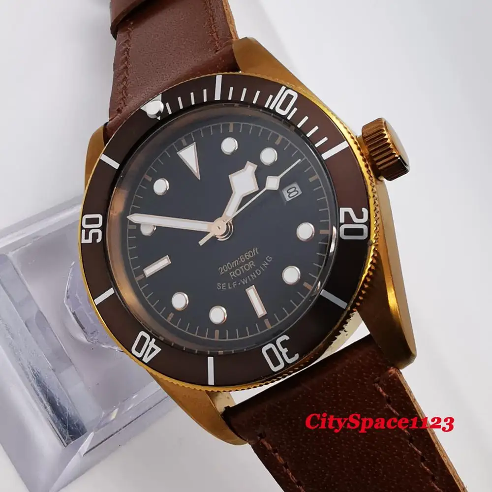 Corgeut 41 мм латунный позолоченный чехол водонепроницаемый светящийся циферблат