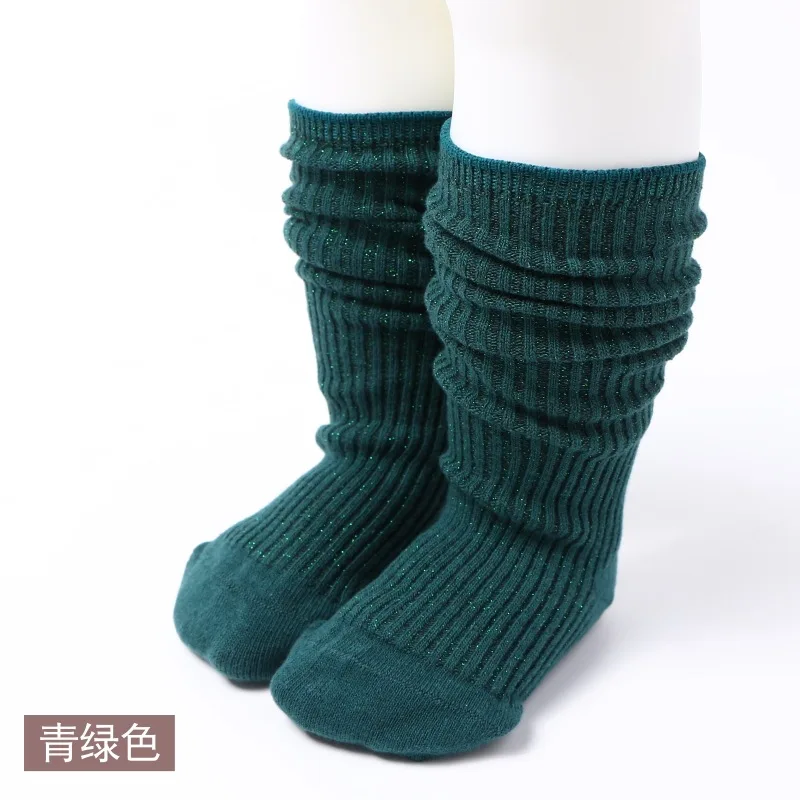 Новые детские носки осень зима корейская версия золотистые серебристые шелковые