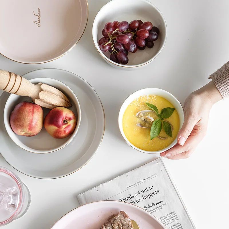 Простой серый розовый набор керамических тарелок Пномпень фарфоровая посуда