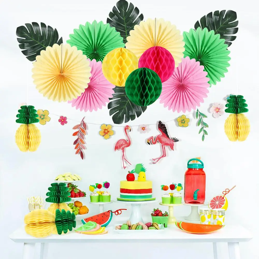 Гавайский декор для вечеринки гирлянда с фламинго Пальмовые Листья топпер торта