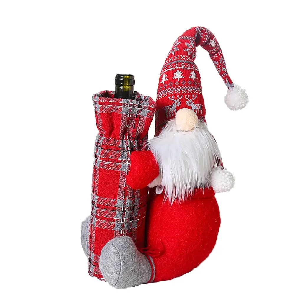 

Creative Faceless Doll Holding Wine Bottle Holder Christmas Champagne Red Wine Bottle Cover Topper Handmade Decoration