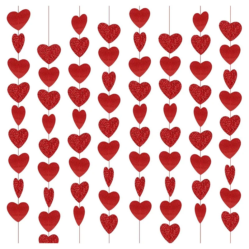 

12PC Red Glitter Heart-Shaped Garland Heart-Shaped Garland Decoration-Valentine's Day Red Heart-Shaped Lanyard