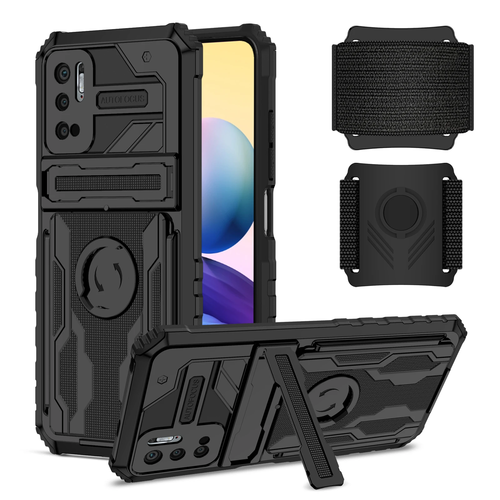 

Phone Case For Xiaomi Redmi Note 10S 10 PRO MAX 4G 5G With Adjustable Wrist Strap Card Slot Stand ShockProof Anti-fall Cover