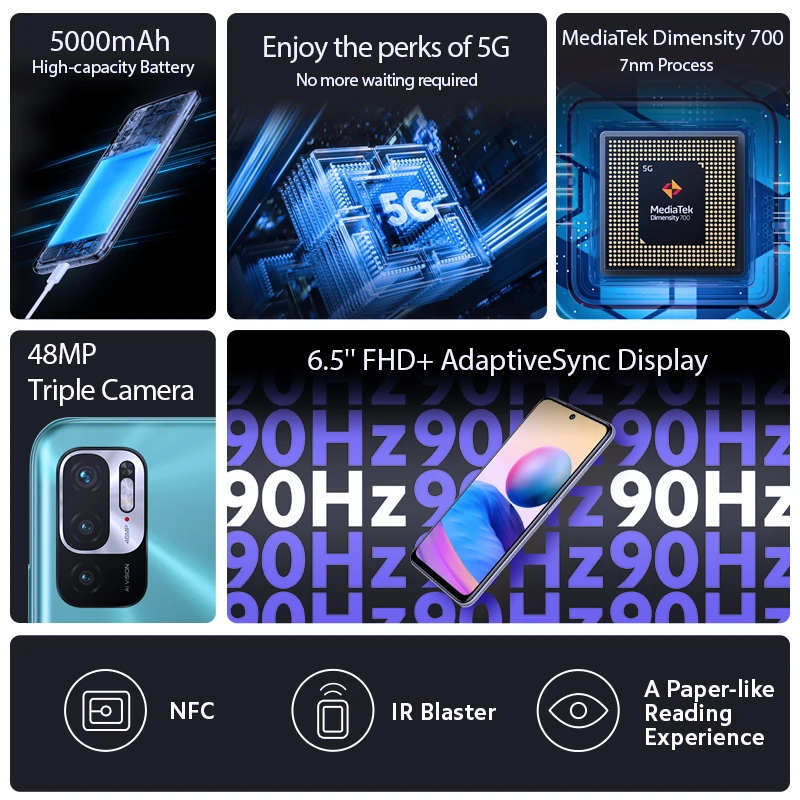 xiaomi redmi note 10 5g smartphone dimensity 700 cellphone 90hz 6 5 display 5000mah 48mp camera global version free global shipping