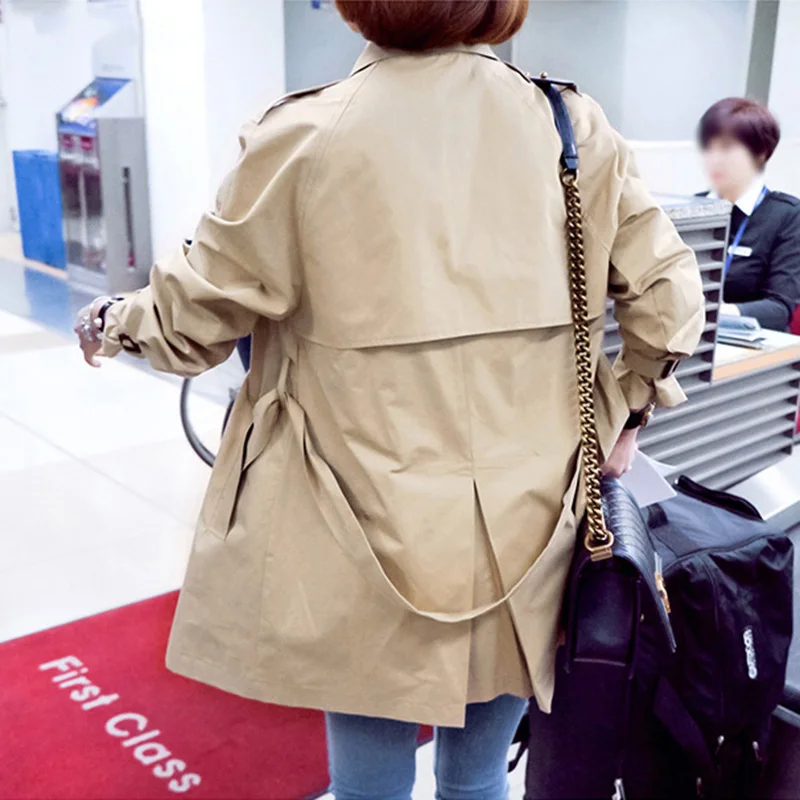 Autumn Fashion Safari Style Casual Women's Coat Double Breasted Pocket Sashes Women Trench Coat Medium-long Trench