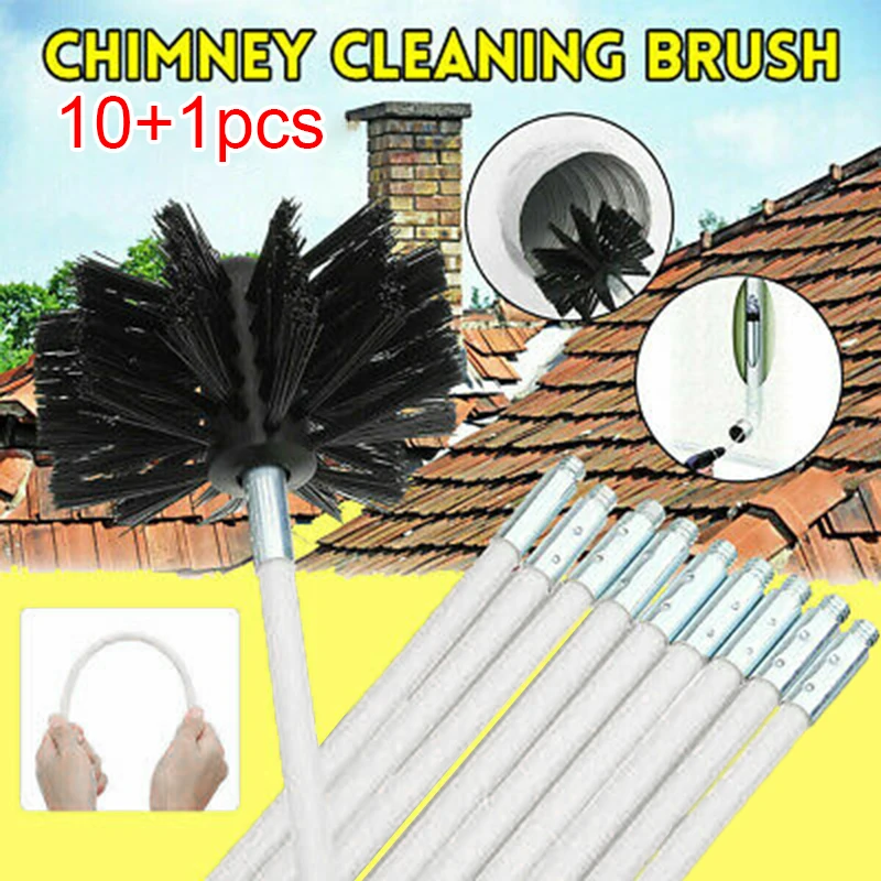 

11Pcs Connectable Chimney Brush Sweep Set Flue Sweeping Brush & Rod Kit Soot Bendable Cleaning Rods 410x10mm Cleaning Brush Set