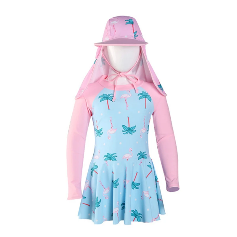 Цельный купальник с длинными рукавами и молнией сзади детский купальный костюм