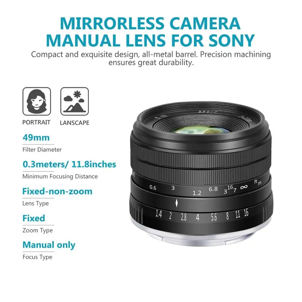 Объектив Neewer F1.4 35 мм с большой диафрагмой алюминиевый Prime APS-C совместимый sony E