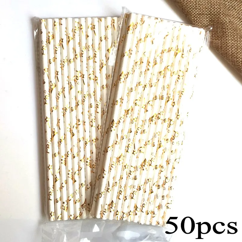 Foil Gold Princess 50 шт./лот фольги в золотую полоску бумажные соломинки для детей с днем рождения свадьбы рождества украшения творческие флаги события вечерние принадлежности - Цвет: Foil Gold Princess