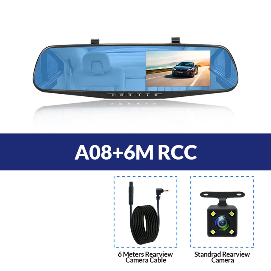 E-ACE, Автомобильный видеорегистратор, 4,3 дюймов, камера Full HD 1080 P, автоматическая камера, зеркало заднего вида с dvr и камерой, видеорегистратор, видеорегистратор для автомобиля - Название цвета: A08-6M RCC