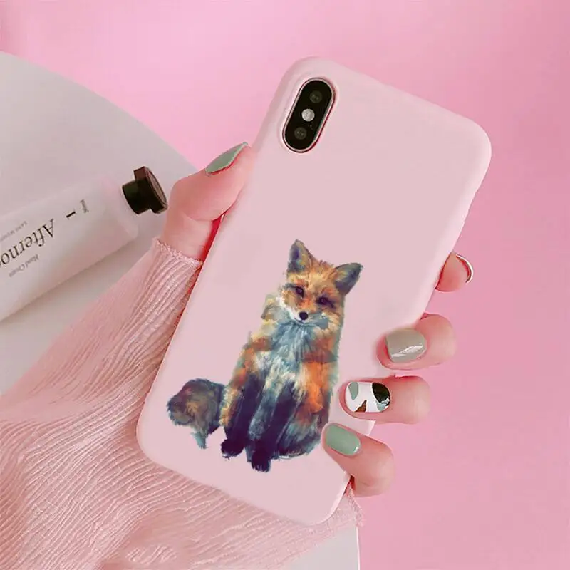 

Red fox cute animal Phone Cases Candy Color for iPhone 6 7 8 11 12 s mini pro X XS XR MAX Plus