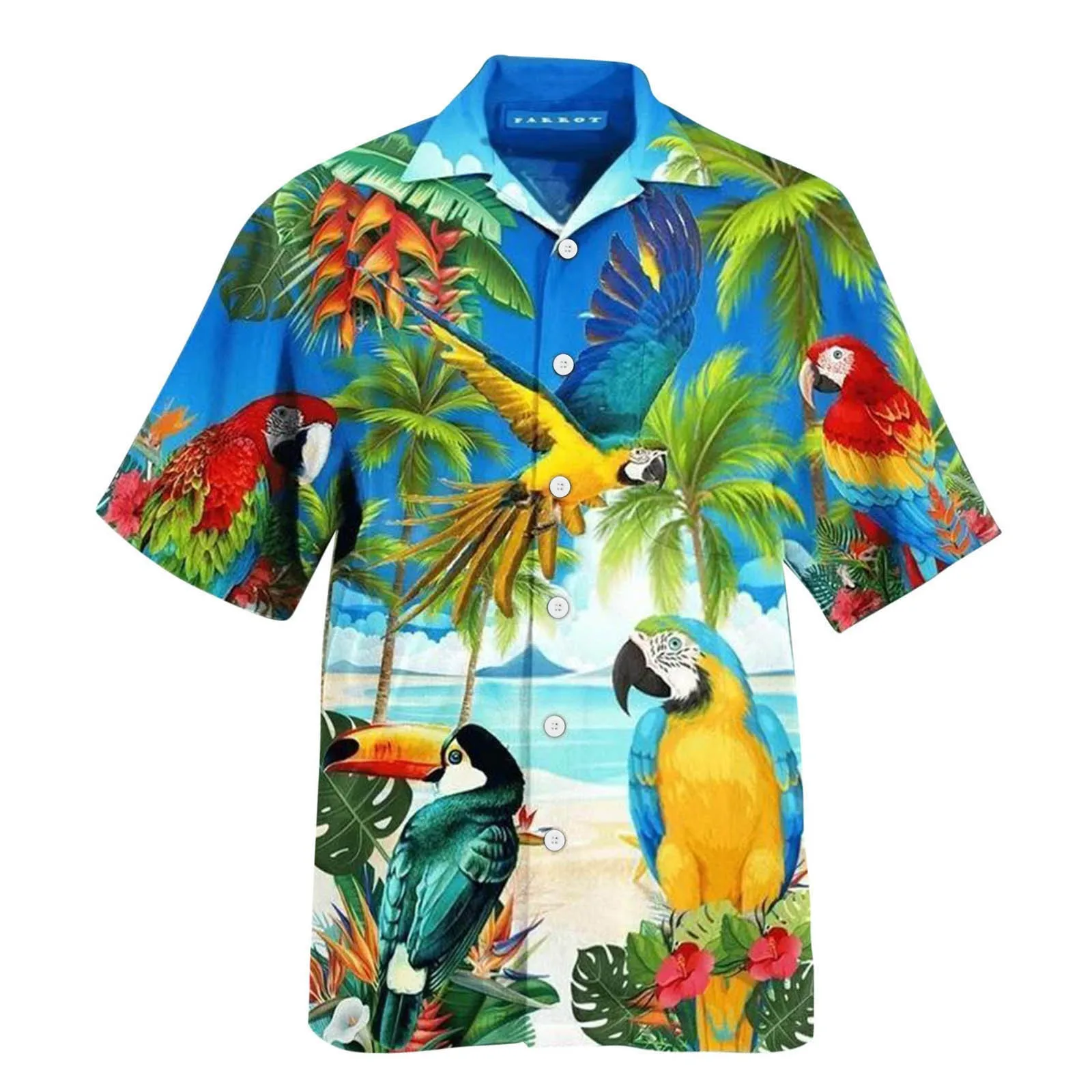 

New Men's Shirt Summer Hawaiian Print Blouse Stand-up Collar Printed Ventilated And Cool Short-sleeved Shirt Blouse Tops #672