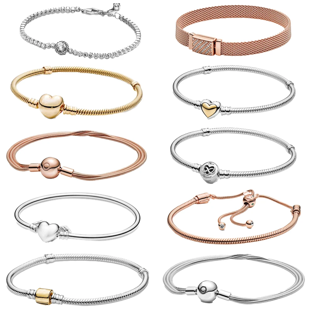 

Bracelet For Women 925 Sterling Silver Jewelry Heart Snake Chain Fit Original Pandoras Charm Beads Love Gift Free Shipping