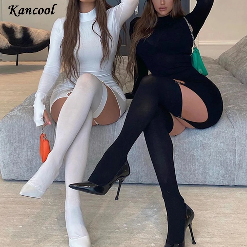 KANCOOL осеннее платье с длинными рукавами и высоким воротом облегающее в стиле