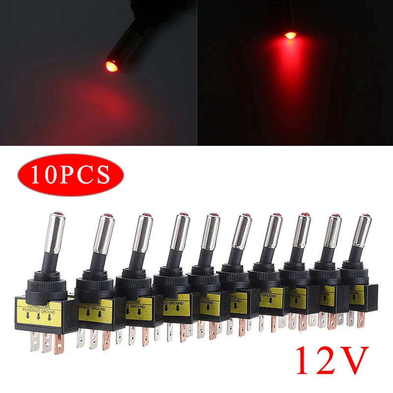 

10pcs 3Pin Rocker Toggle Switch LED Light DC 12V 20A Round On/Off SPST Switch for Car Boat Motorcycles Accessories